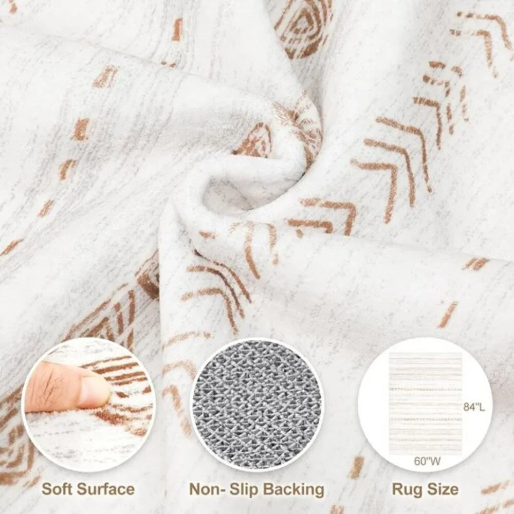 New 5x7 Brown Washable Area Rug, Soft Non Slip-Carpet for Home & Room Decor
